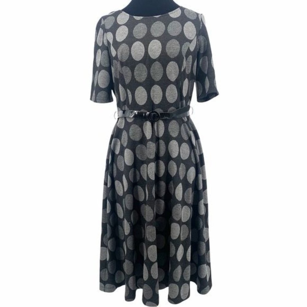 Julian Taylor Black Grey Polka Dot Midi Dress 10